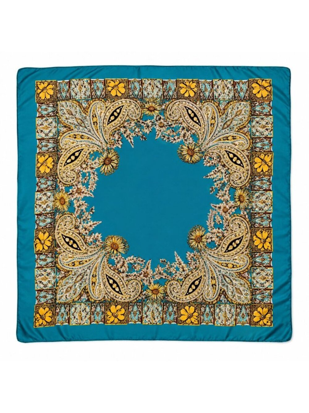 TURQUOISE PAISLEY WILD RAG SCARF | 35x35 SATIN WESTERN COWGIRL SCARF | RODEO BOU